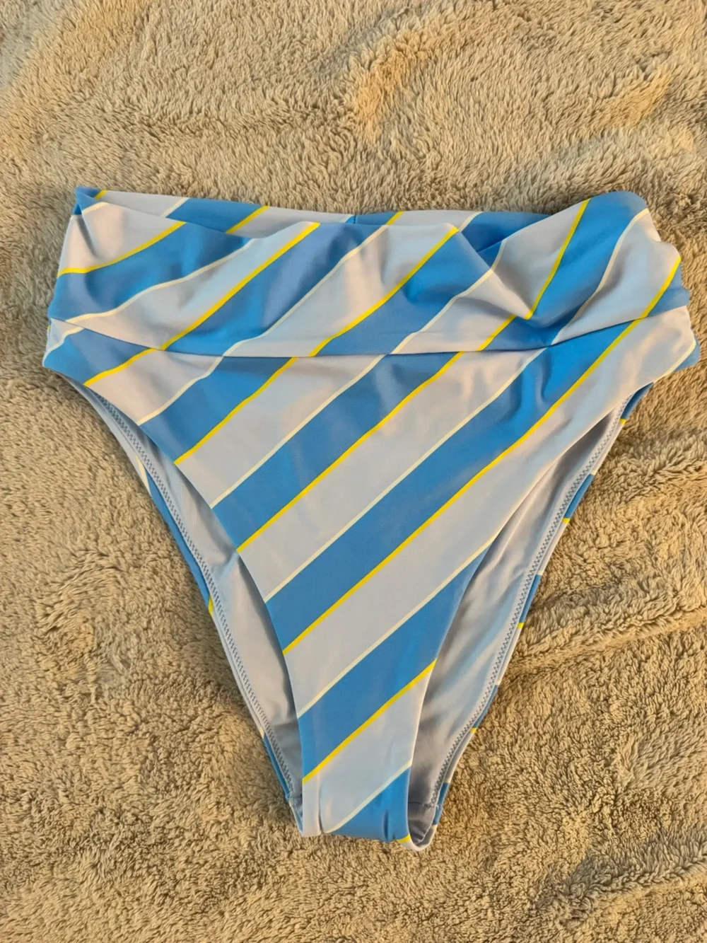 NWT Aerie Striped High Waist Cheeky Bikini Bottom in Blue, White & Yellow